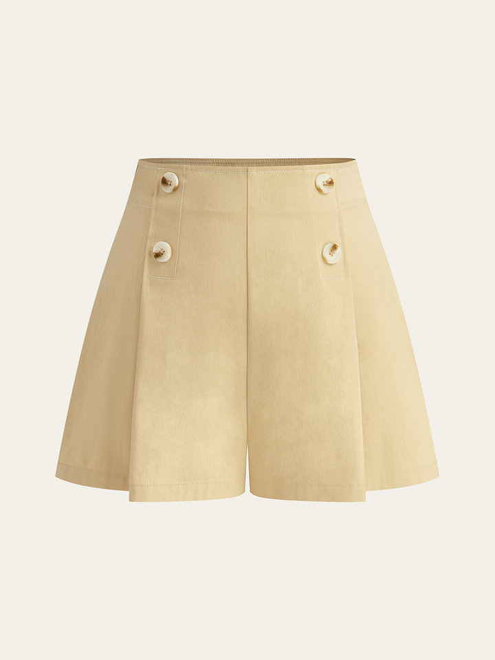Shorts Taille Haute à Boutons et Jambes Larges
