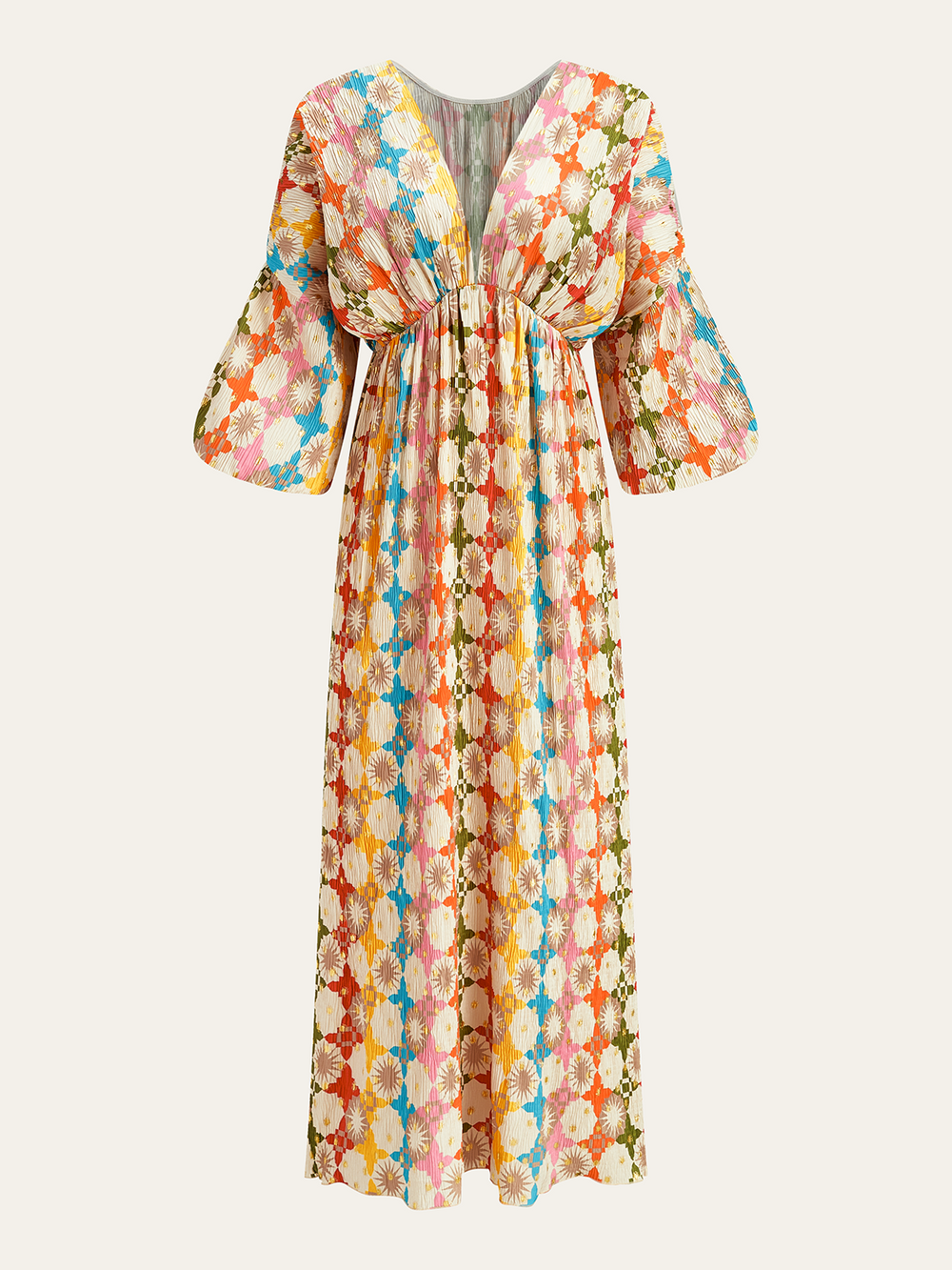 Robe Mi-longue Jacquard à Col en V