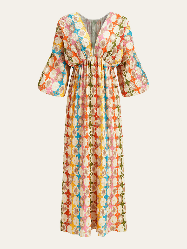 Robe Mi-longue Jacquard à Col en V