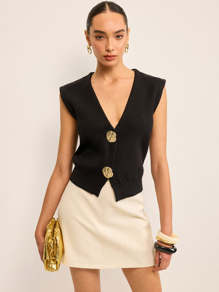 Gilet en tricot à col en V et boutons en métal