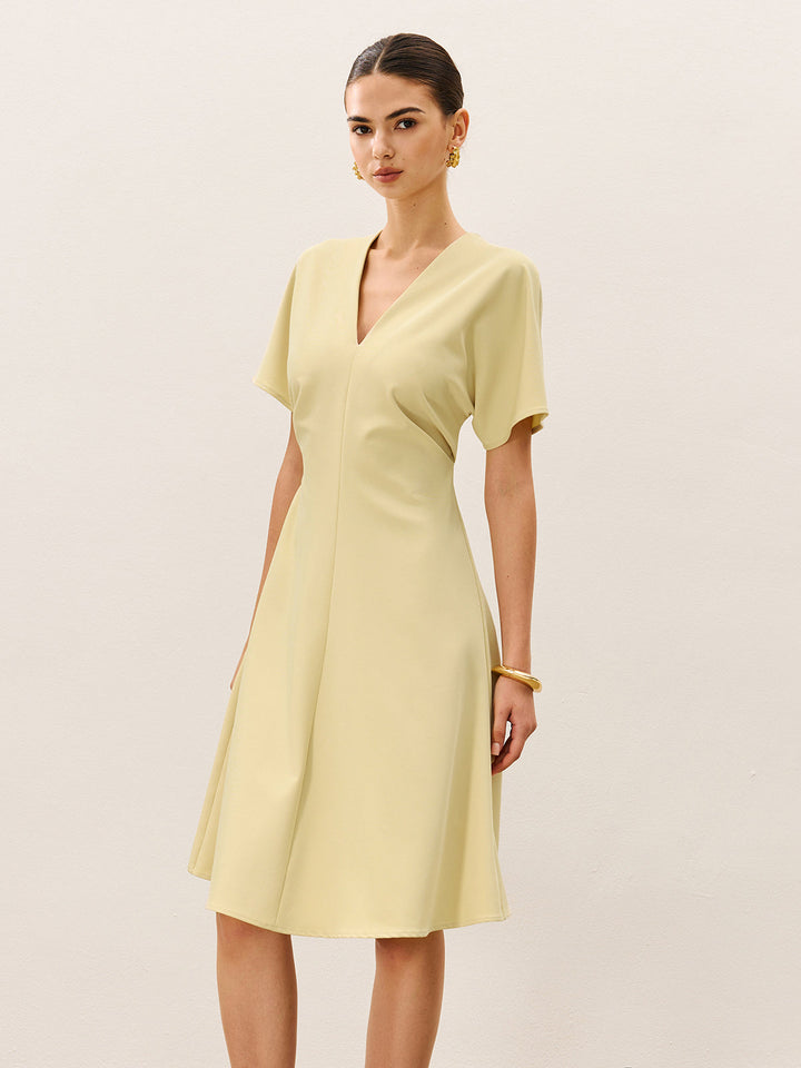 Robe Mi-longue Manches Courtes Col V