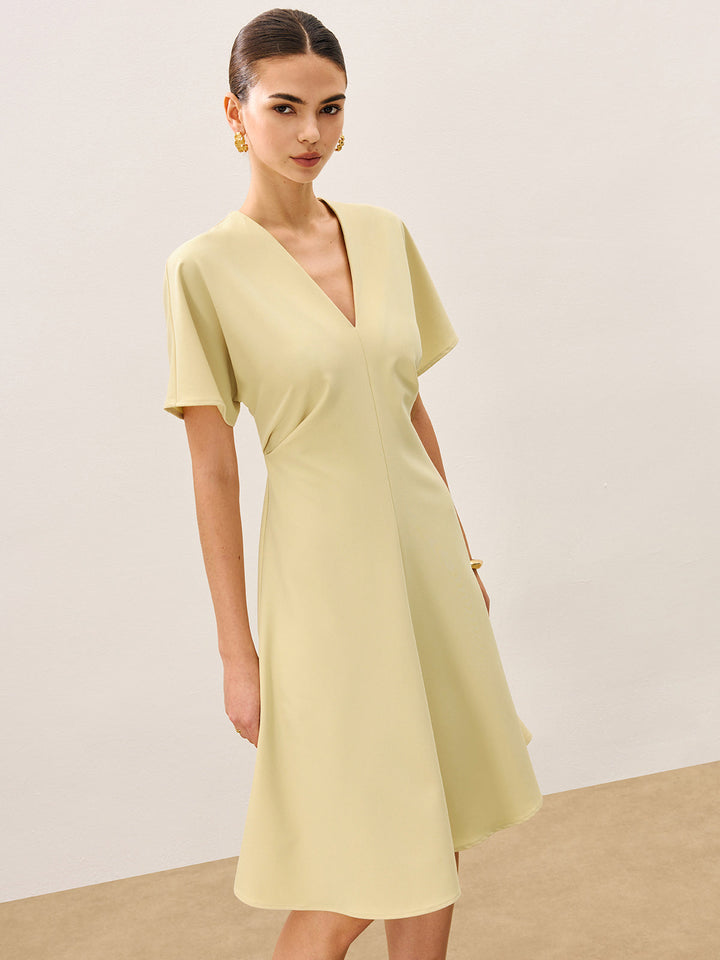 Robe Mi-longue Manches Courtes Col V