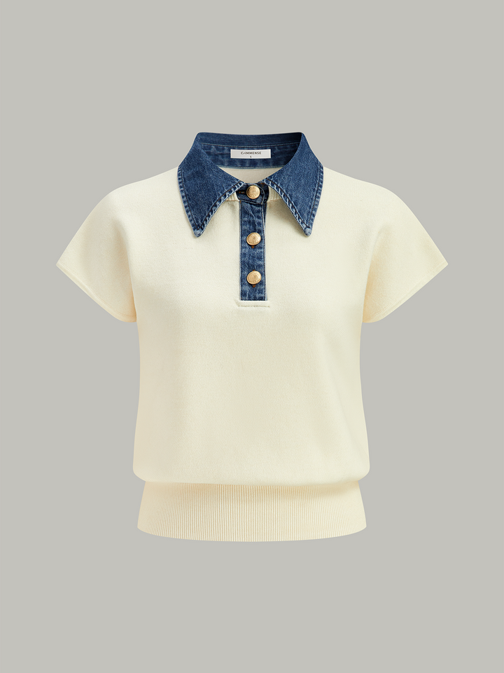 Haut en tricot à la taille cintrée avec col en jean