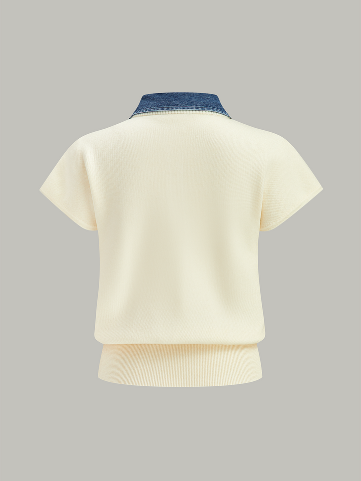 Haut en tricot à la taille cintrée avec col en jean
