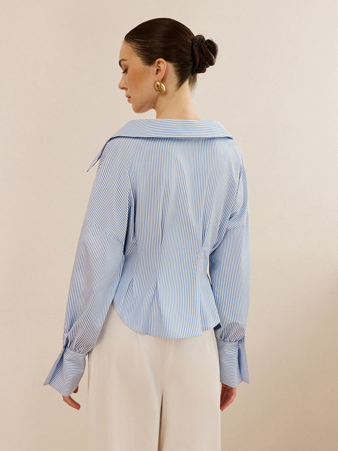 Chemise à Col Rayé avec Design à Serrage à la Taille