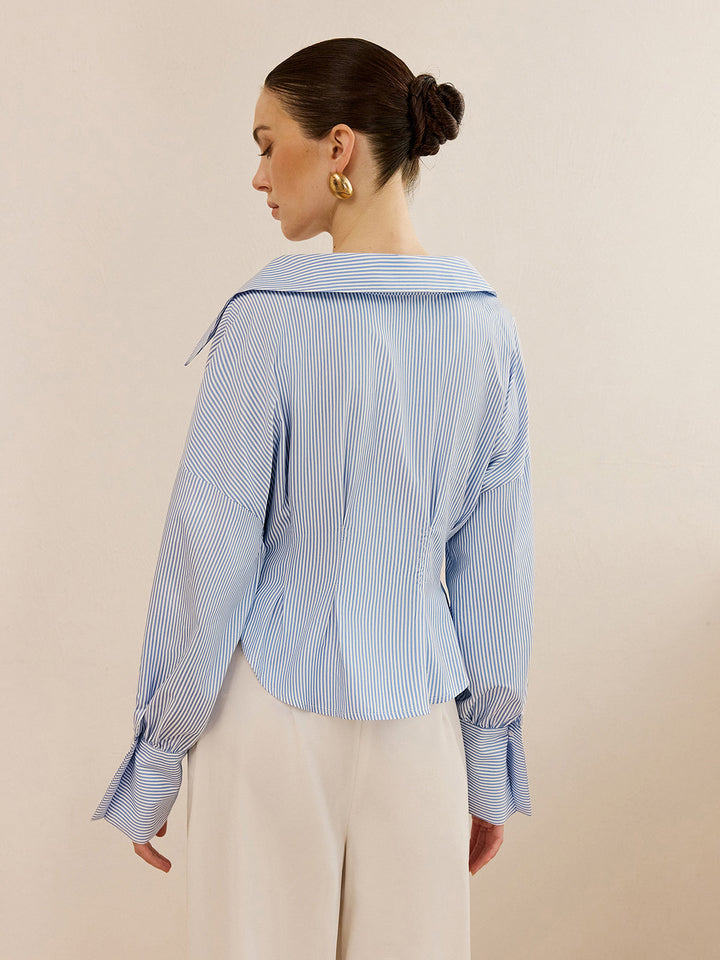 Chemise à Col Rayé avec Design à Serrage à la Taille