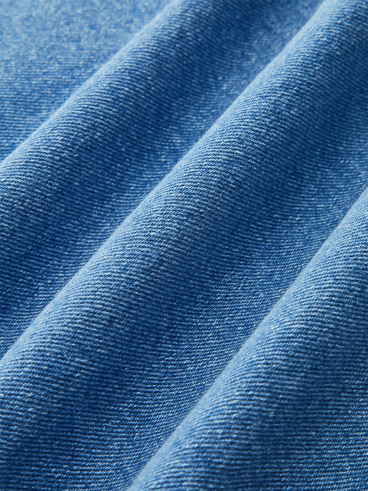 Robe en jean fendue à col bénitier semi-transparente