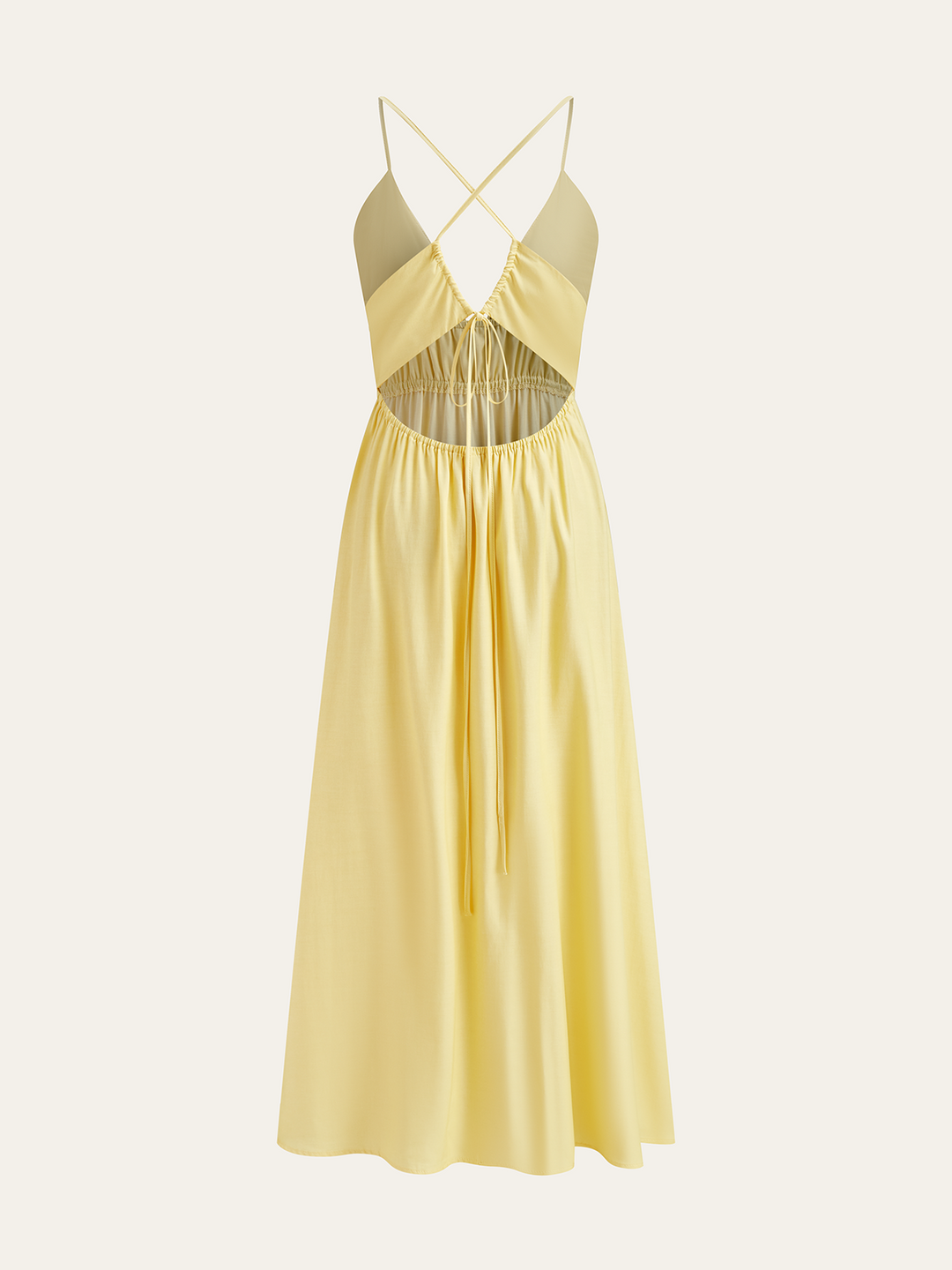 Robe Longue à Bretelles Spaghetti avec Taille Froncée et Dos Croisé