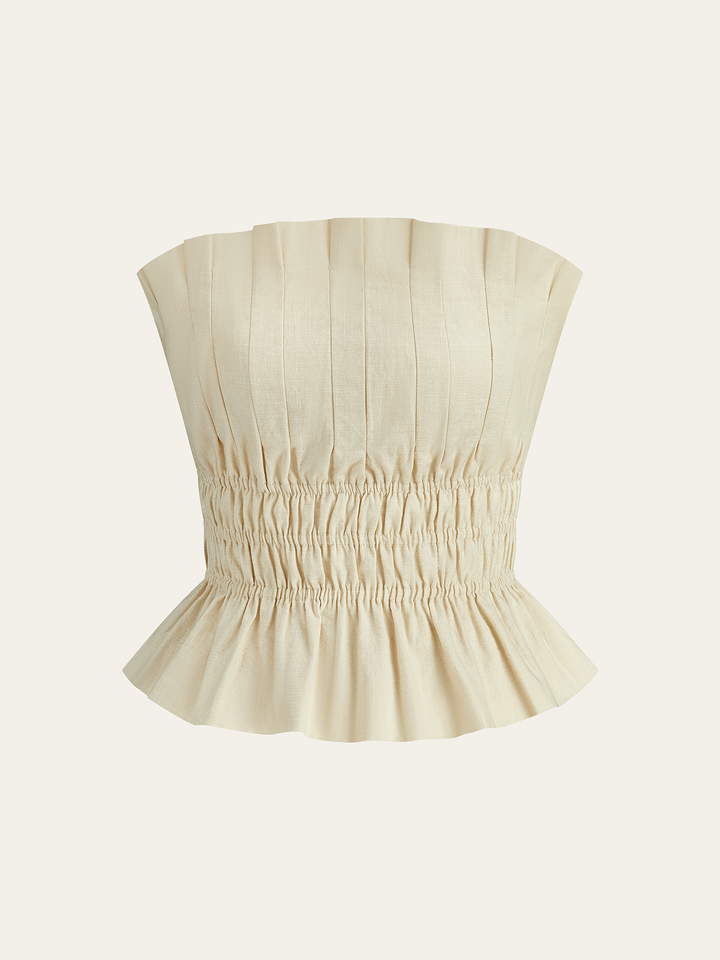 Top Bardot Volants Froncé en Coton et Lin