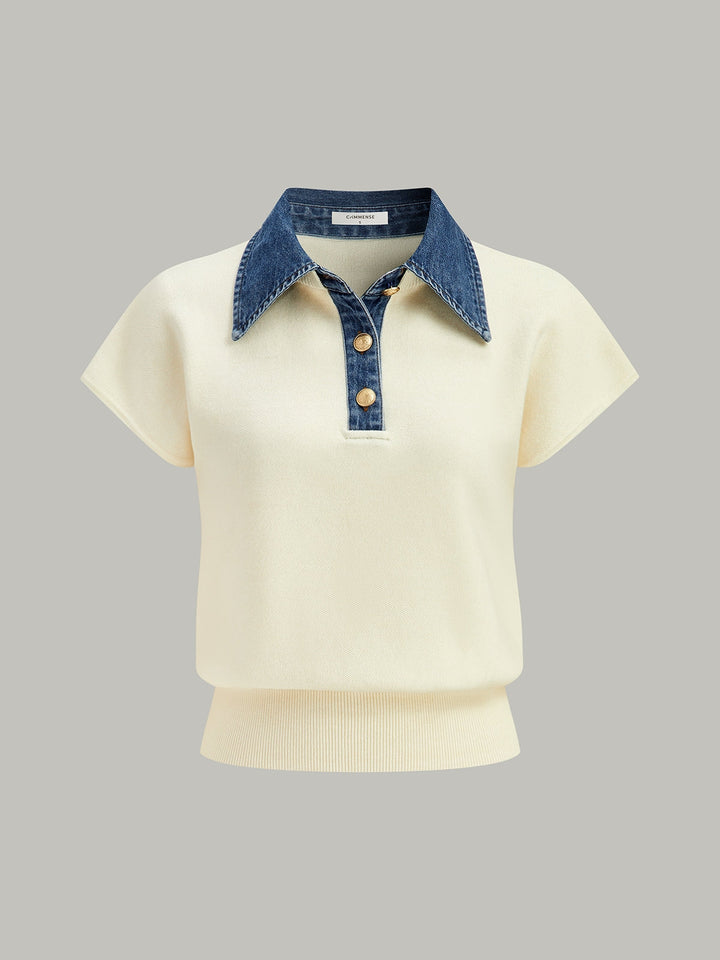 Haut en tricot à la taille cintrée avec col en jean