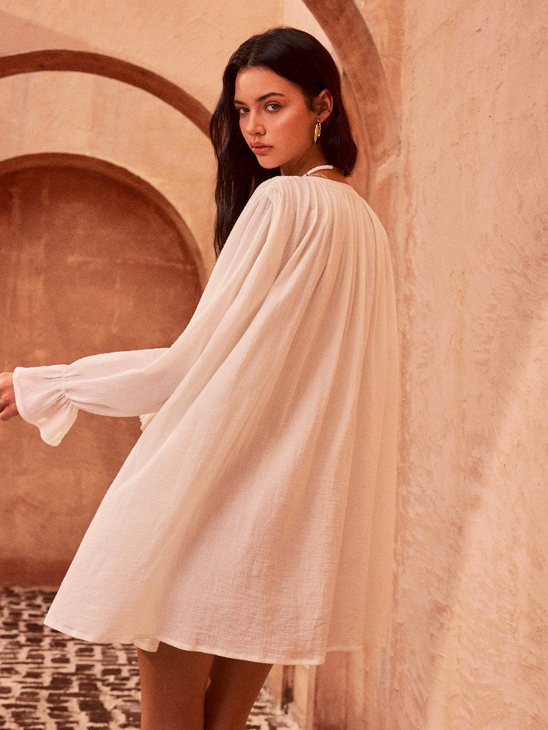 Mini Robe Boutonnée en Coton à Pompons