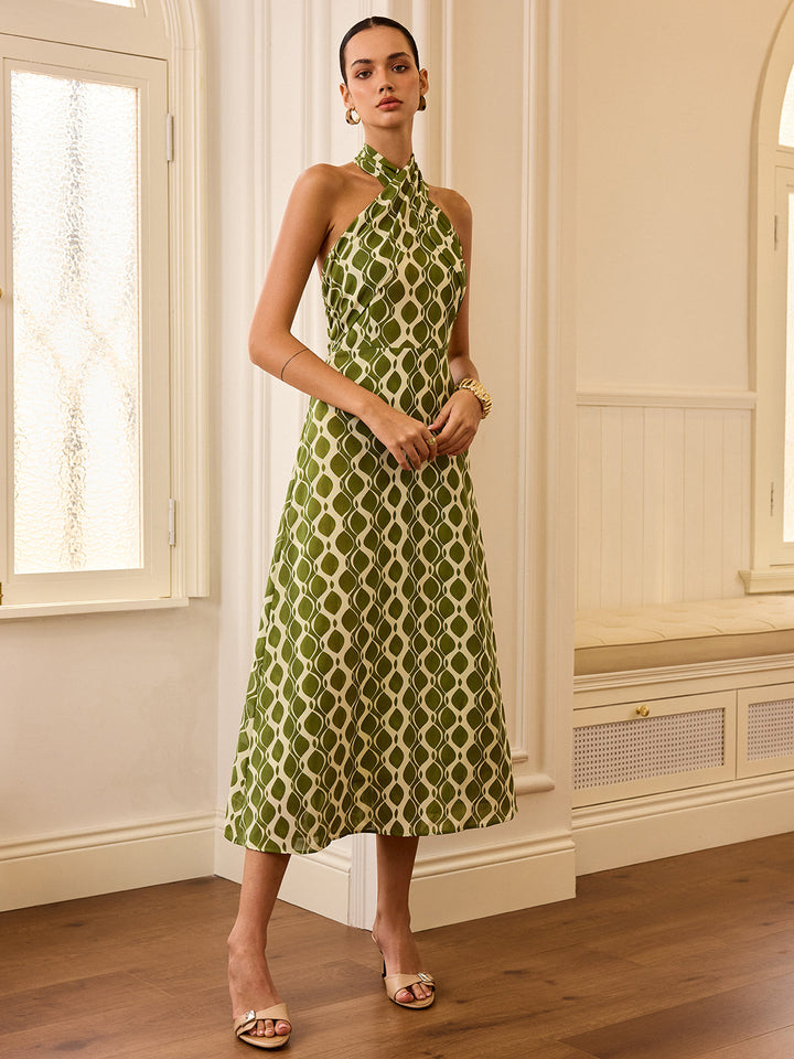 Robe Mi-longue Imprimée à Col Halter