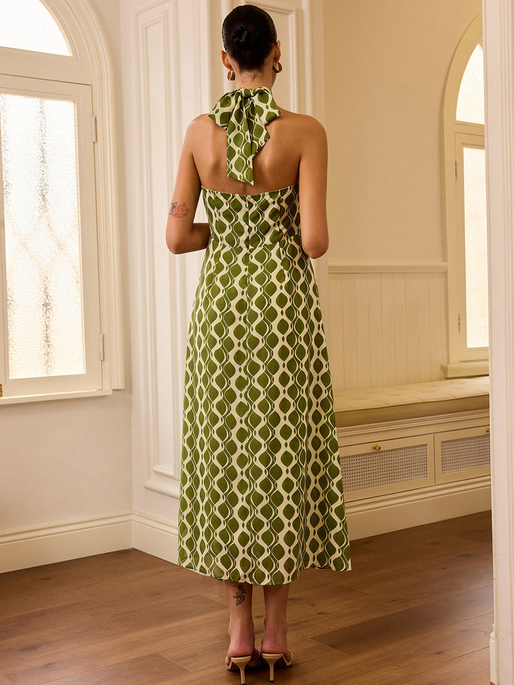 Robe Mi-longue Imprimée à Col Halter