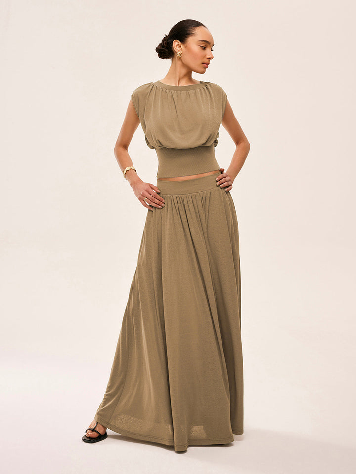 Ensemble haut à taille froncée et jupe fluide