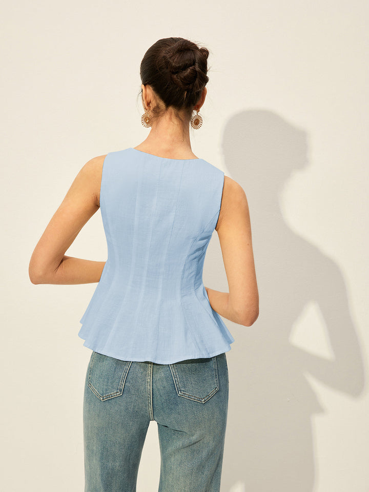Haut Peplum à Boutons et Encolure Carrée