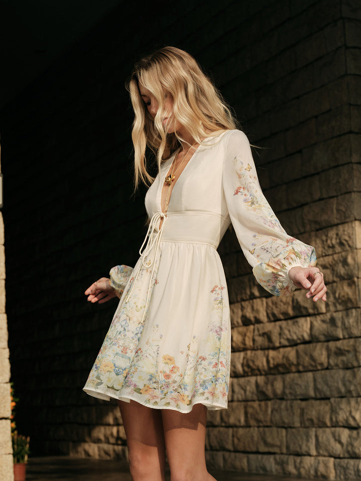 Robe à Volants et à Nouettes Florale