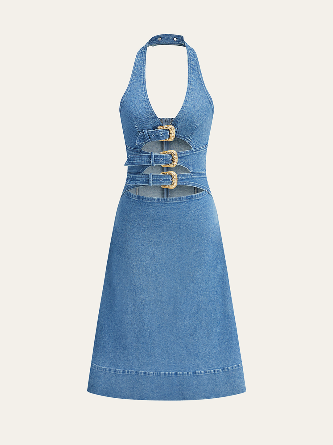 Robe en jean fendue à col bénitier semi-transparente
