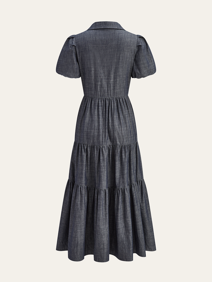 Robe Longue à Manches Bouffantes et Boutonnée sur le Devant