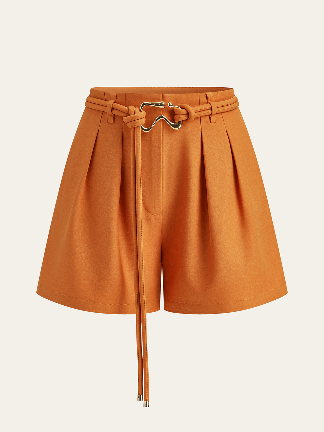 Shorts plissés à taille mi-haute ceinturée