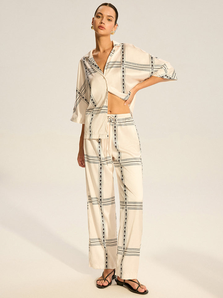 Ensemble Pantalon en Satin Imprimé Géométrique