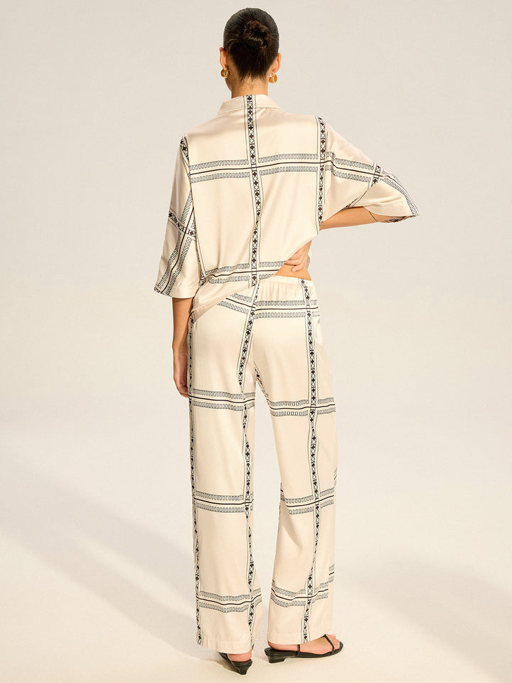 Ensemble Pantalon en Satin Imprimé Géométrique