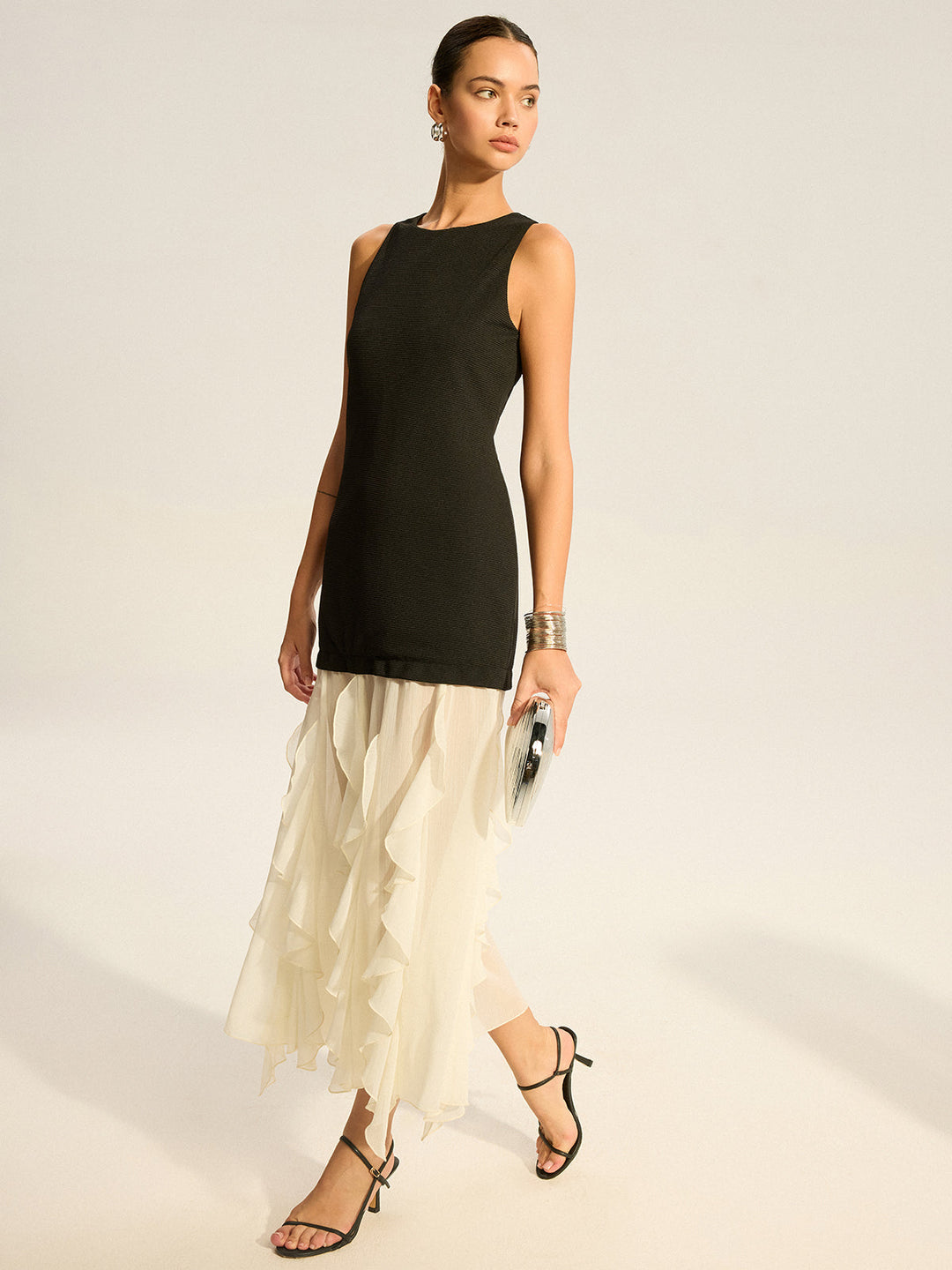 Robe Longue Semi-Transparente à Ourlet Volanté 2 en 1