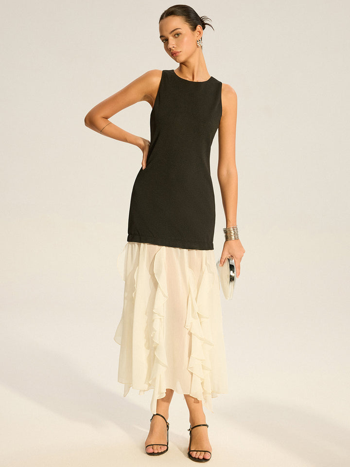 Robe Longue Semi-Transparente à Ourlet Volanté 2 en 1
