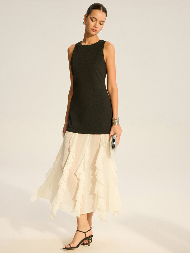 Robe Longue Semi-Transparente à Ourlet Volanté 2 en 1
