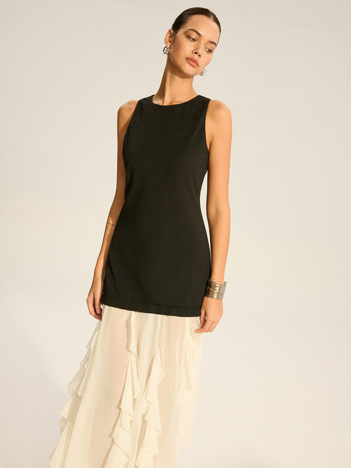 Robe Longue Semi-Transparente à Ourlet Volanté 2 en 1