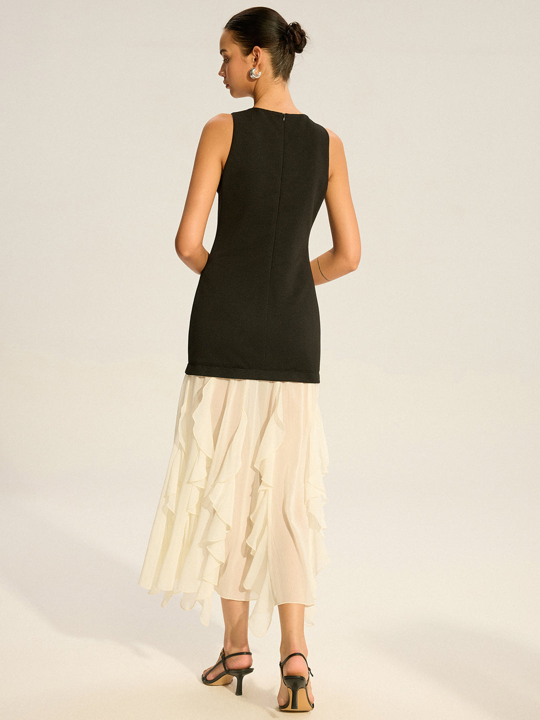 Robe Longue Semi-Transparente à Ourlet Volanté 2 en 1