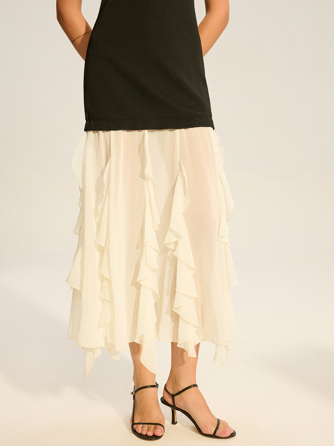 Robe Longue Semi-Transparente à Ourlet Volanté 2 en 1