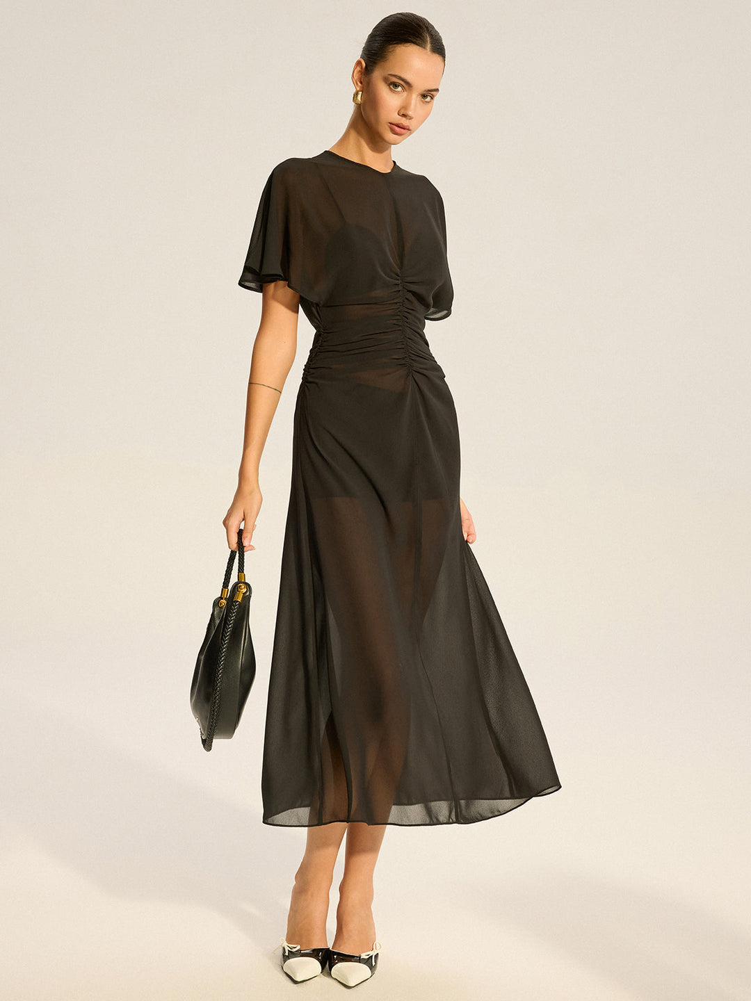 Robe Mi-longue en mousseline transparente avec jupon intégré - Ensemble deux pièces