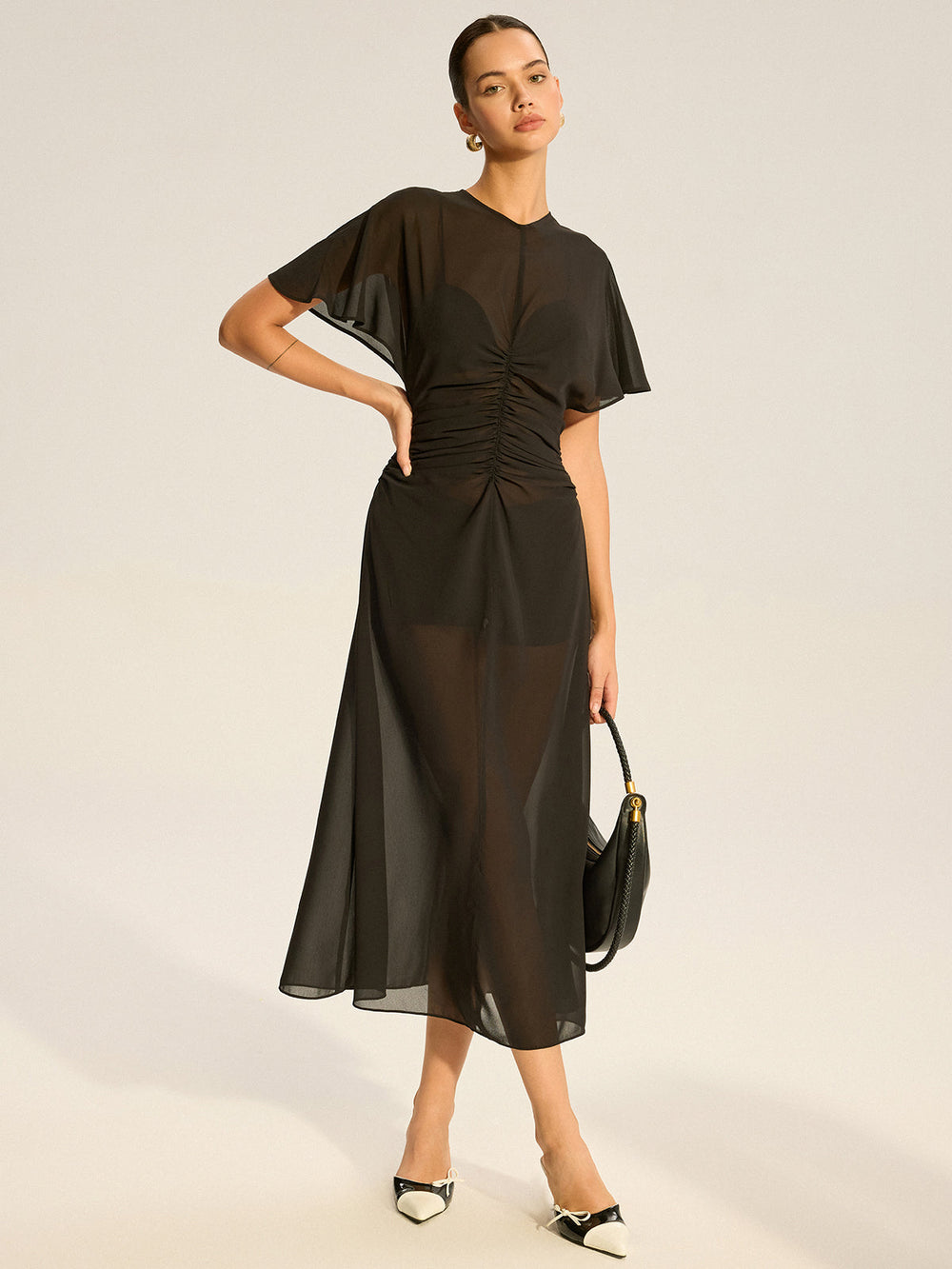 Robe Mi-longue en mousseline transparente avec jupon intégré - Ensemble deux pièces
