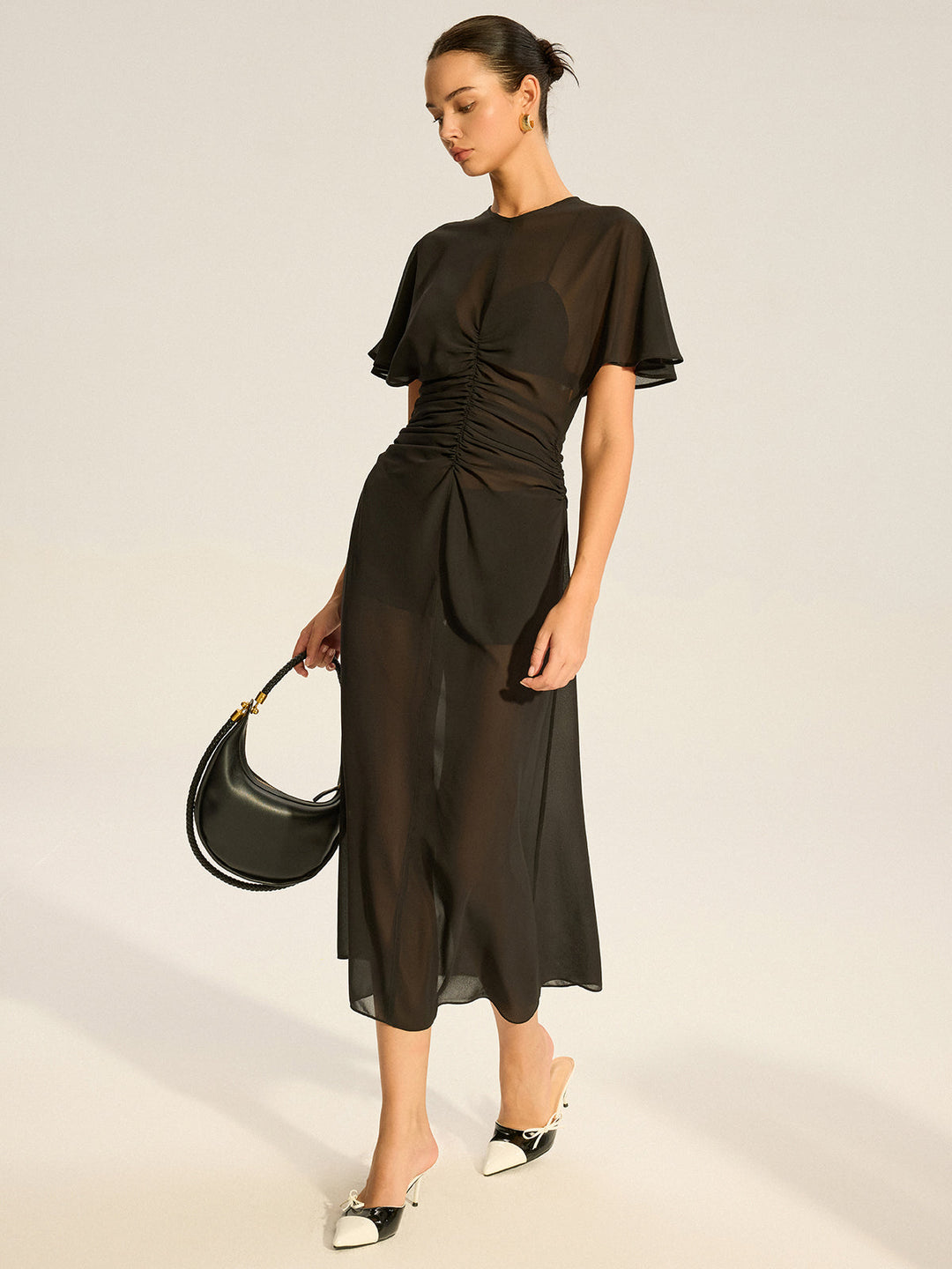 Robe Mi-longue en mousseline transparente avec jupon intégré - Ensemble deux pièces