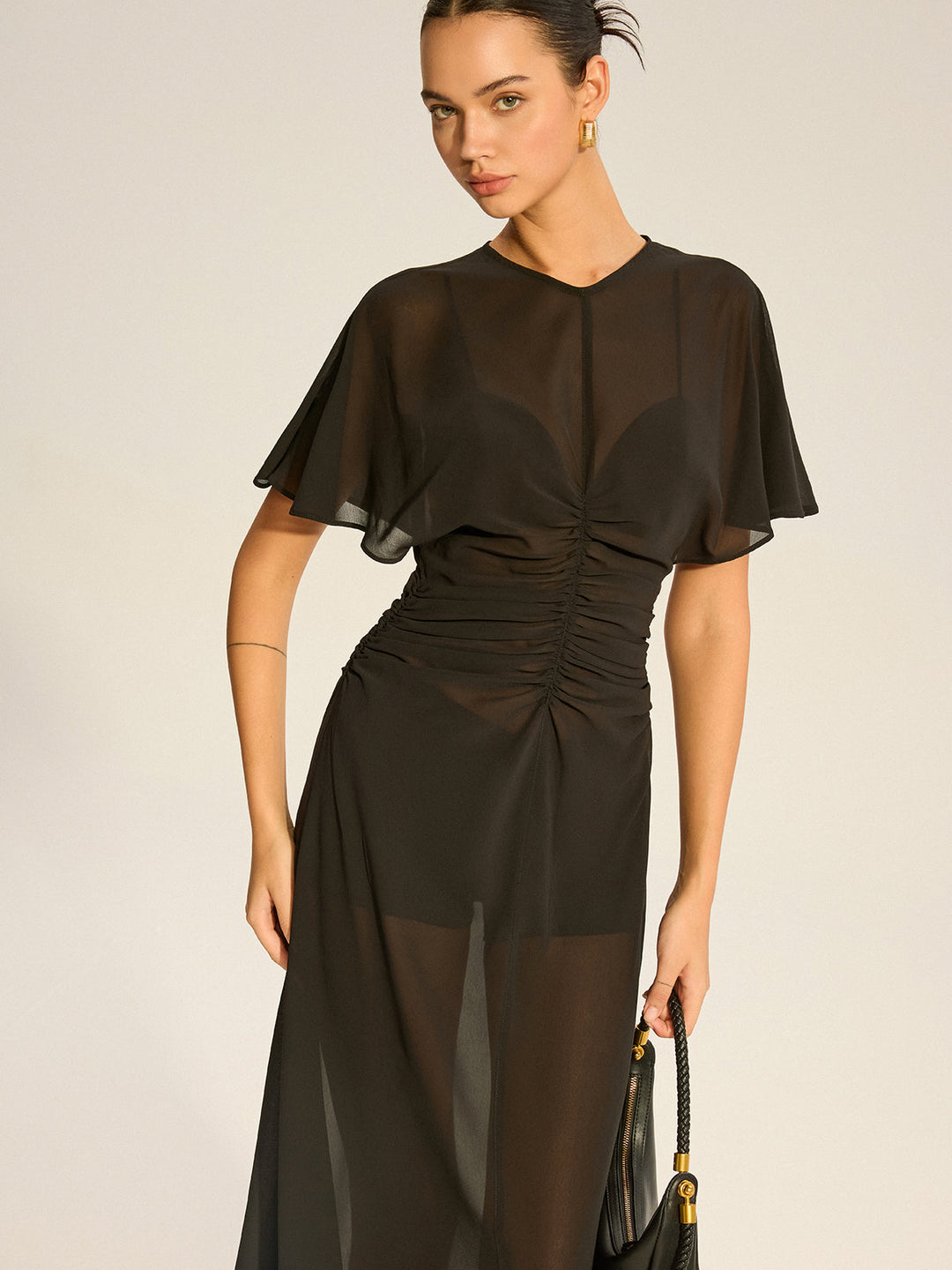 Robe Mi-longue en mousseline transparente avec jupon intégré - Ensemble deux pièces