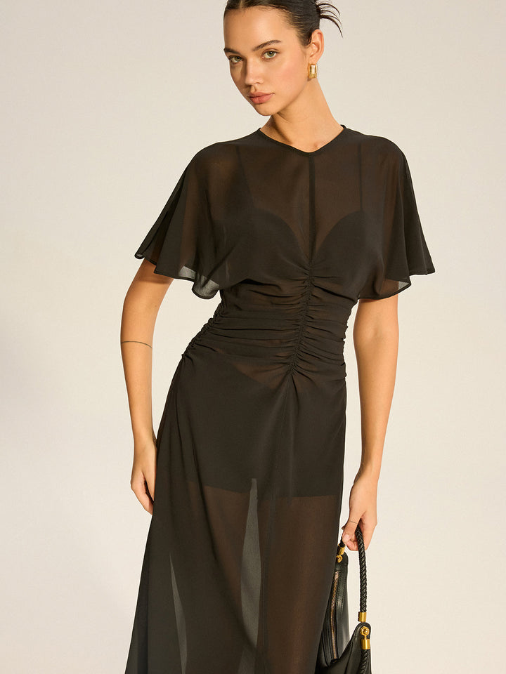 Robe Mi-longue en mousseline transparente avec jupon intégré - Ensemble deux pièces