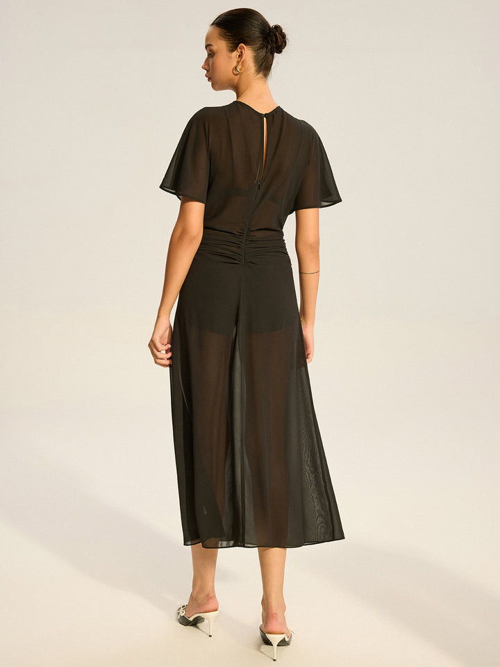 Robe Mi-longue en mousseline transparente avec jupon intégré - Ensemble deux pièces