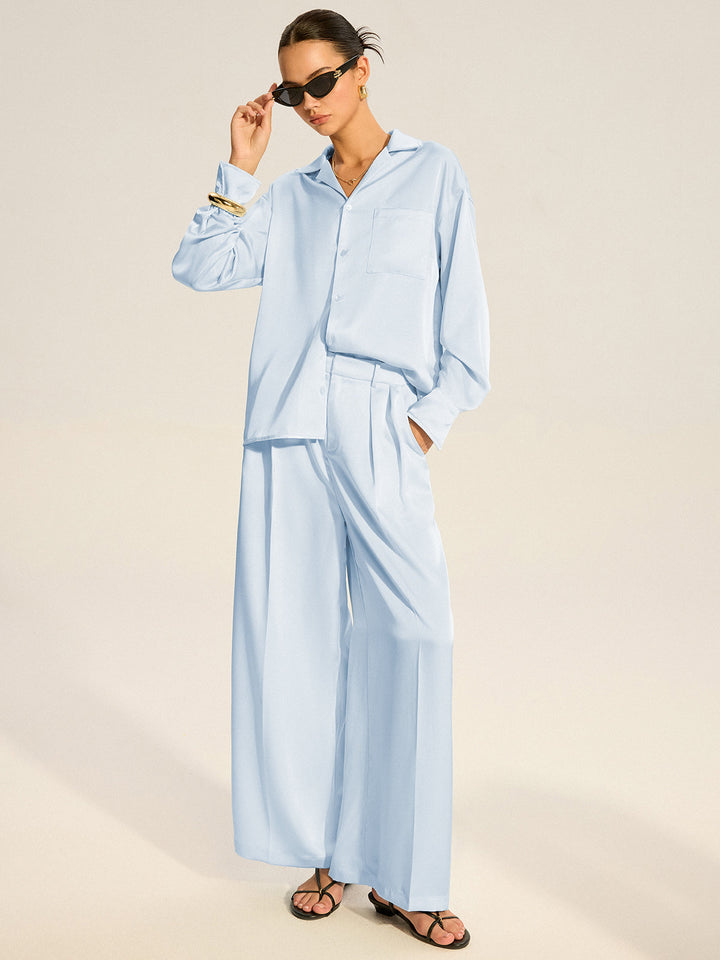Ensemble Chemise Satinée Oversize et Pantalon Plissé