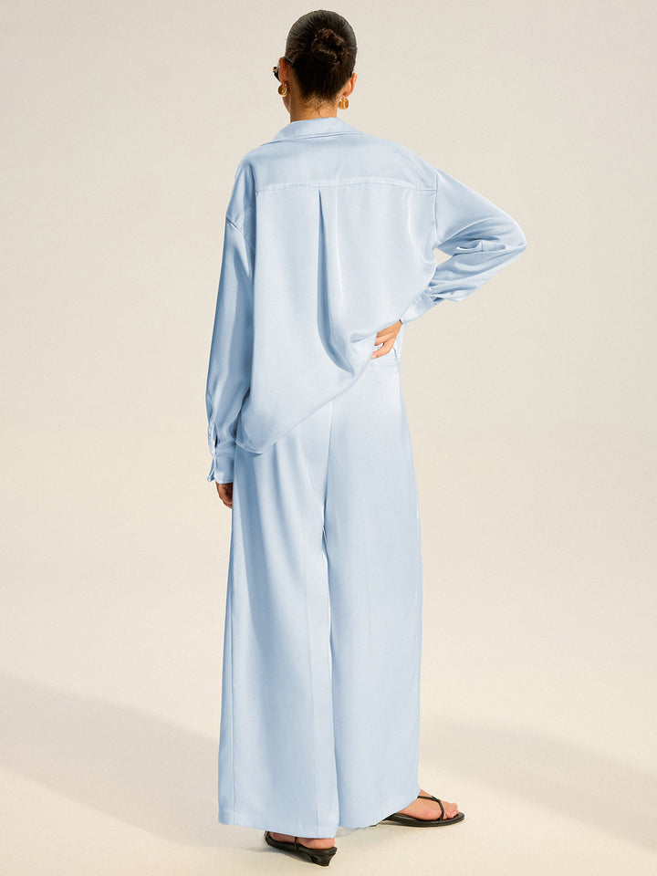 Ensemble Chemise Satinée Oversize et Pantalon Plissé