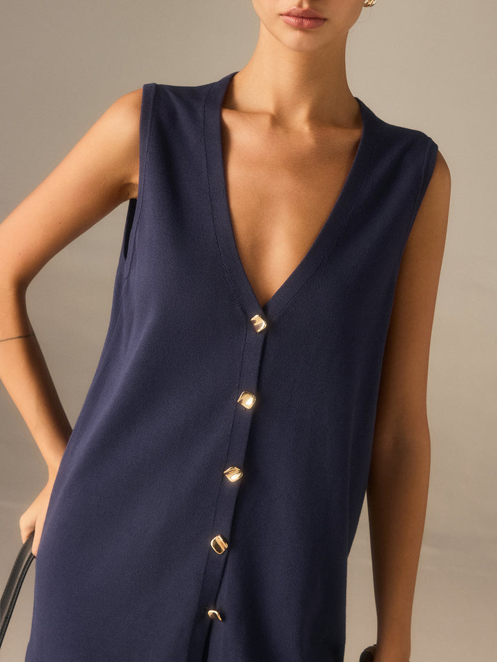 Ensemble Pantalon Gilet Tricot Bouton Doré