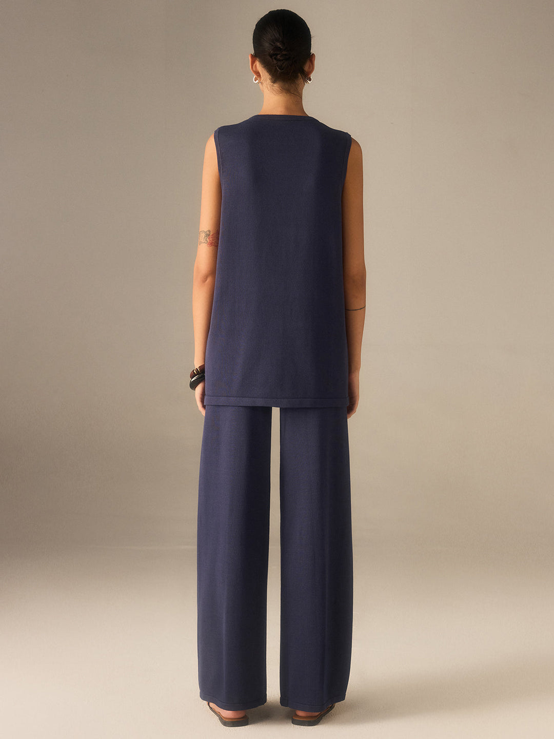 Ensemble Pantalon Gilet Tricot Bouton Doré