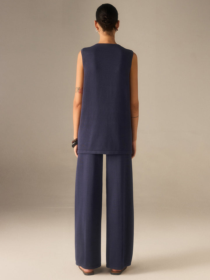 Ensemble Pantalon Gilet Tricot Bouton Doré