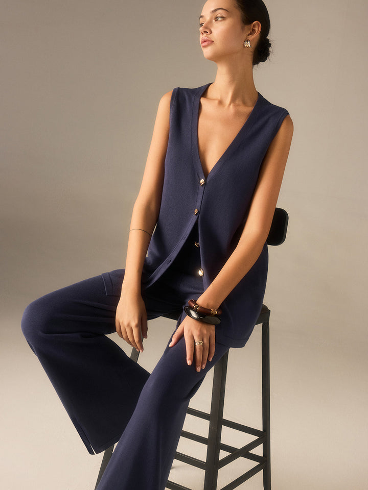 Ensemble Pantalon Gilet Tricot Bouton Doré