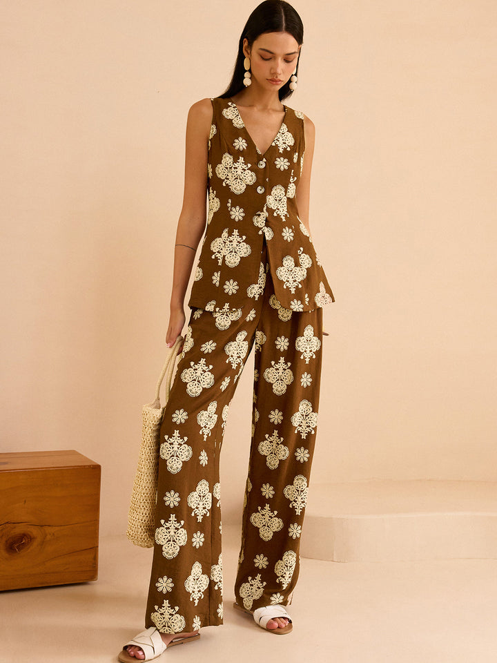 Ensemble Pantalon Large Imprimé Floral