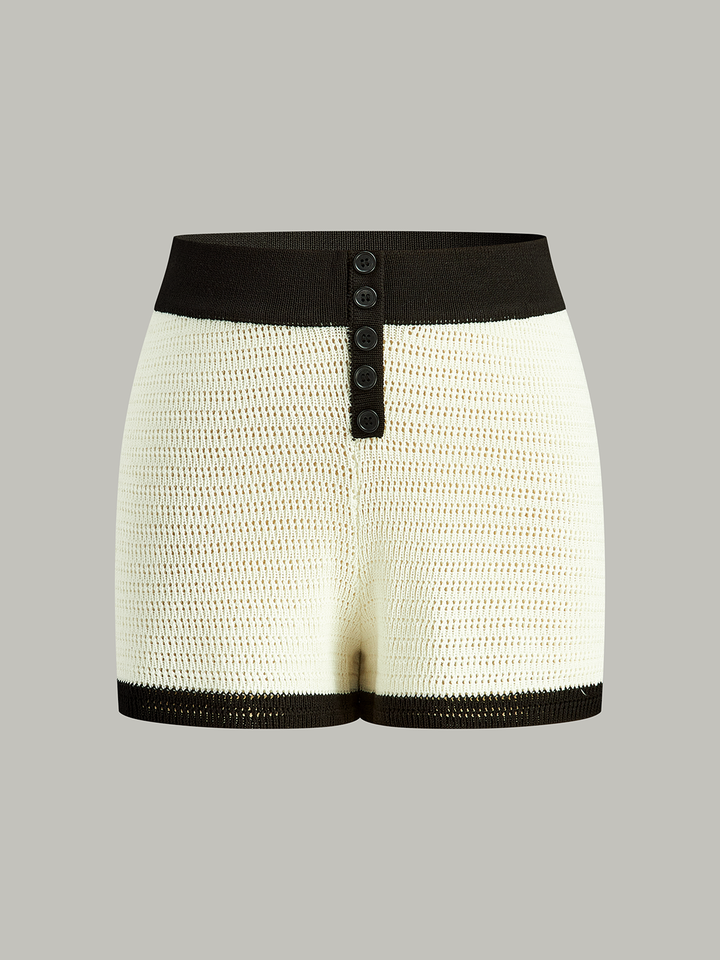 Short en tricot à boutons avec bordure contrastante