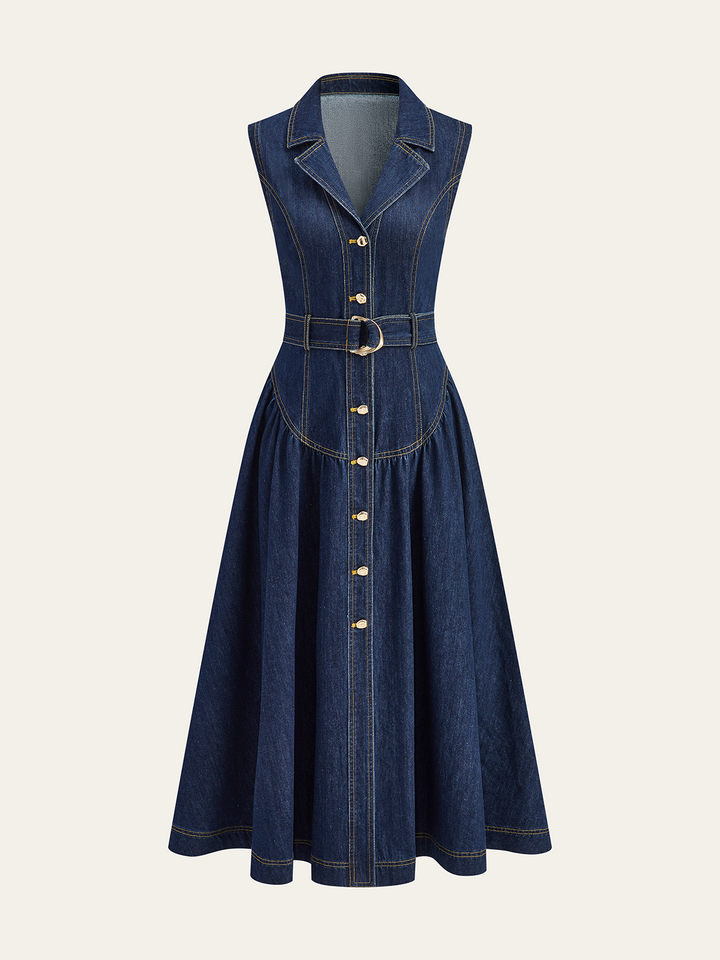 Robe Ceinturée En Jean À Boutons Détails Métalliques