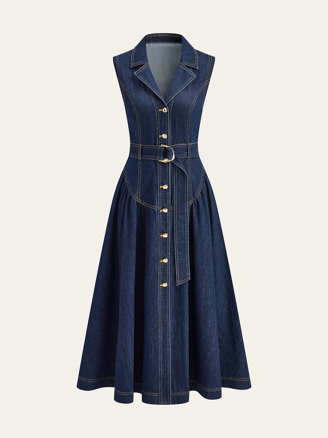 Robe Ceinturée En Jean À Boutons Détails Métalliques