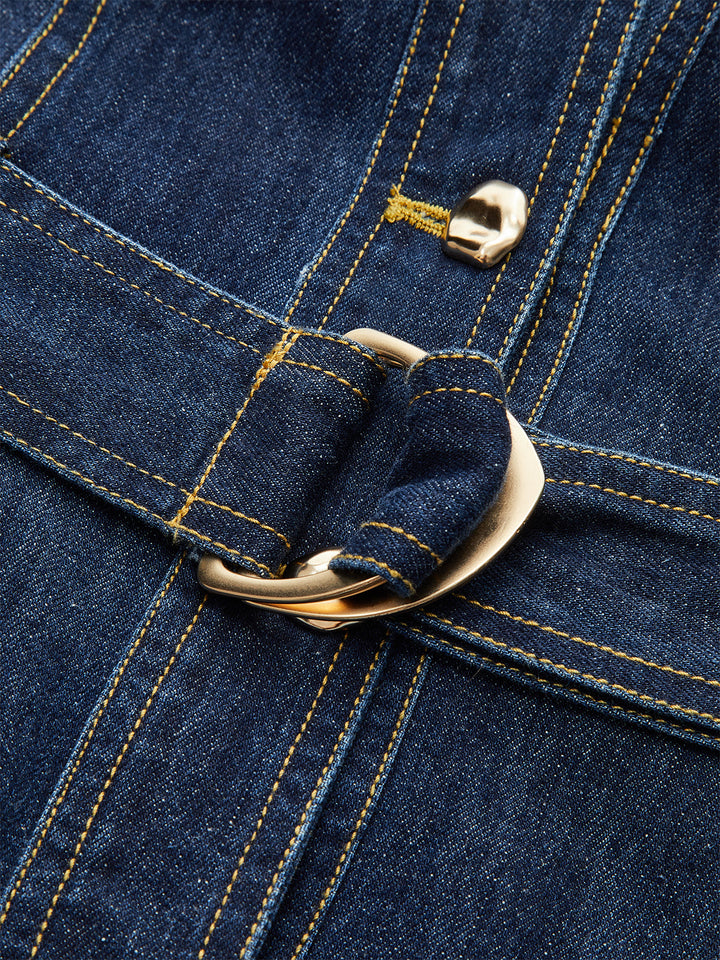 Robe Ceinturée En Jean À Boutons Détails Métalliques