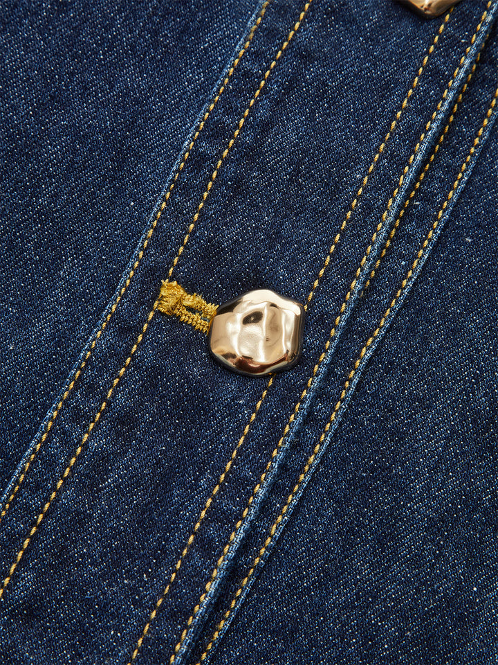 Robe Ceinturée En Jean À Boutons Détails Métalliques