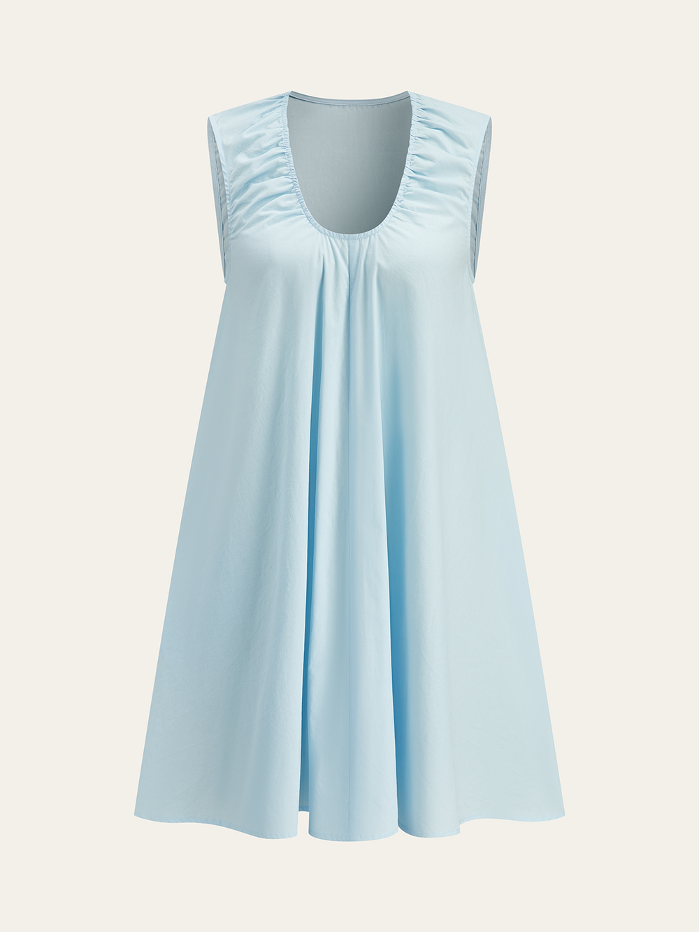 Robe Courte Effet Ruché au Col en Coton